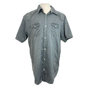 Roar Shirt Men's XXL Gray Striped Short Sleeve Embroidered Y2K Rodeo Western